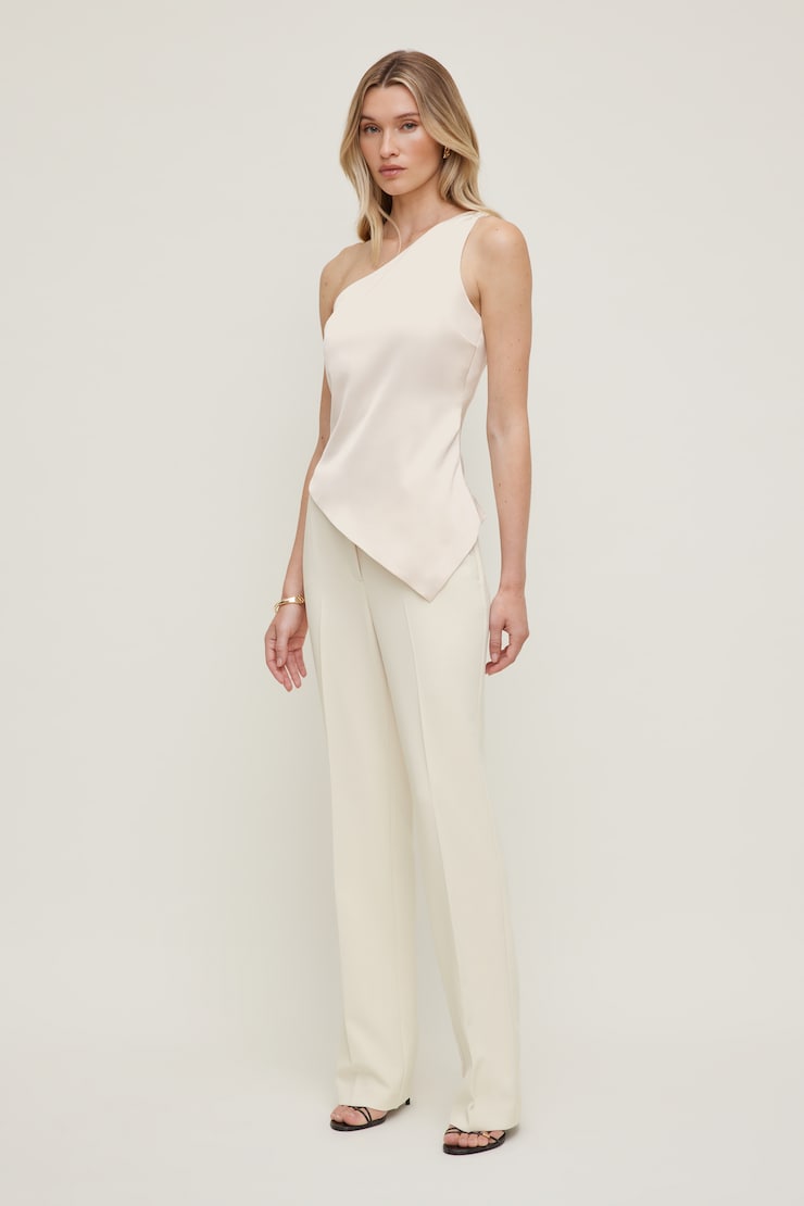Single Shoulder Satin Top Sea Salt Cream large