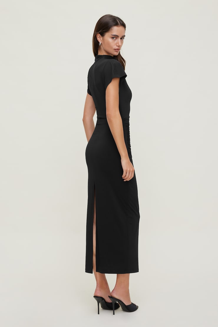 Sculpt Ruched Midi Dress Jet Black large