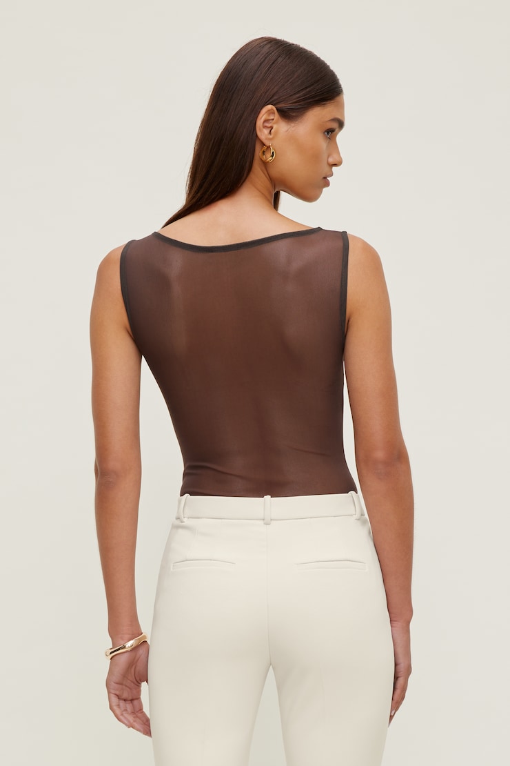 Kai Sheer Mesh Bodysuit Java Brown large