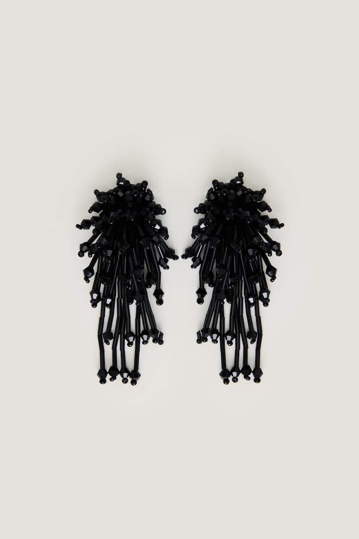 Beaded Fringe Cluster Earrings