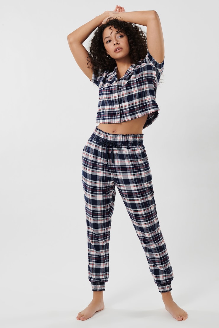 Flannel Sleep Jogger Pants, Blue & Red Plaid, large