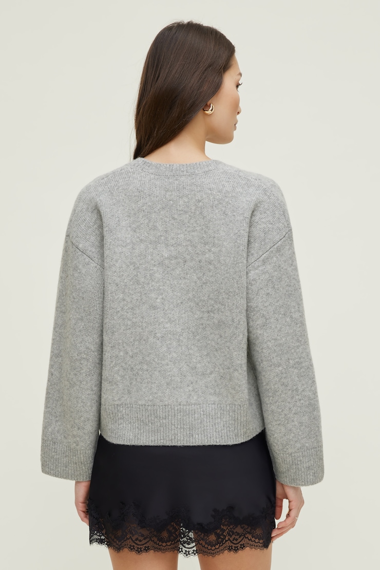 Cardigan décontracté à col en V Mélange gris d’automne large
