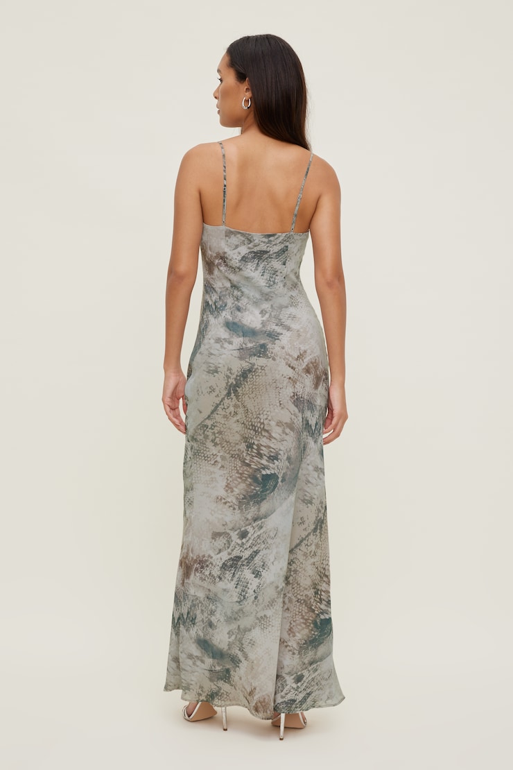 Alessia Maxi Slip Dress Blue Snakeskin large