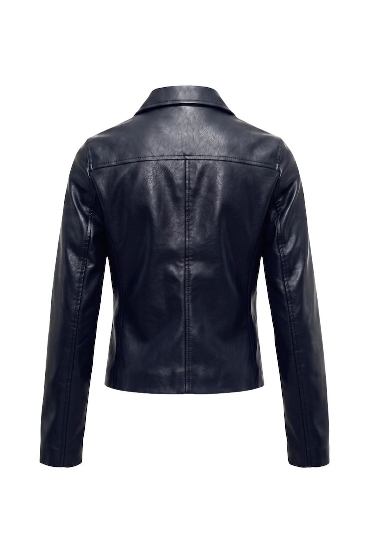 Faux-Leather Worker Jacket, Naughty Navy Blue, large