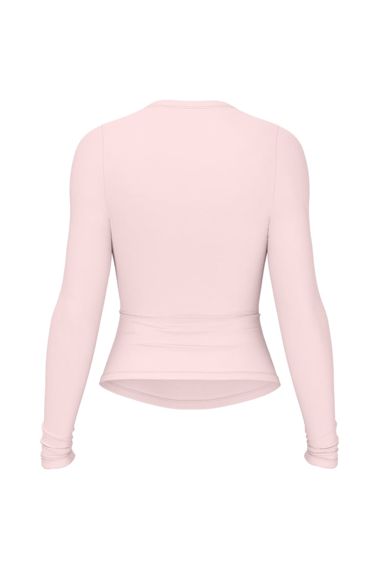 Sleek Crewneck Longsleeve Top, Pink, large