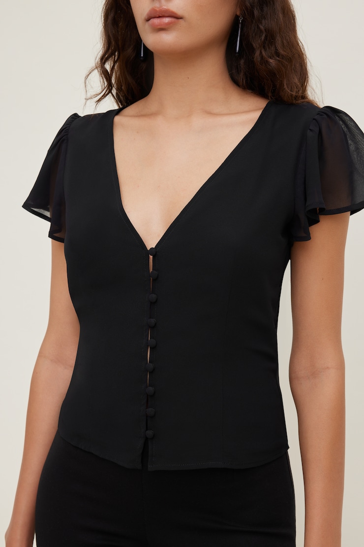 Flutter Sleeve Blouse Jet Black large