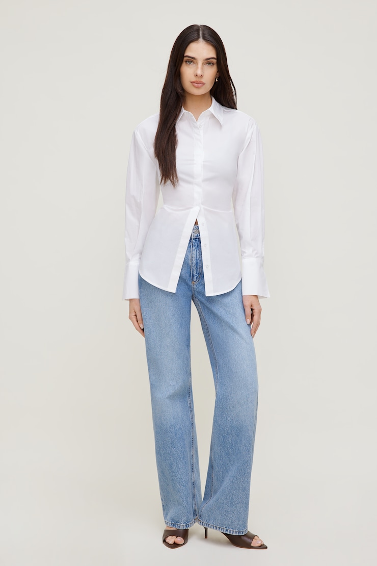 Poplin Cinch Back Shirt Bright White large