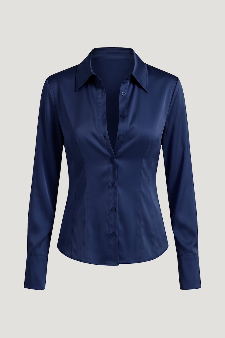 Kyra Satin Shirt Ocean Cavern Navy large