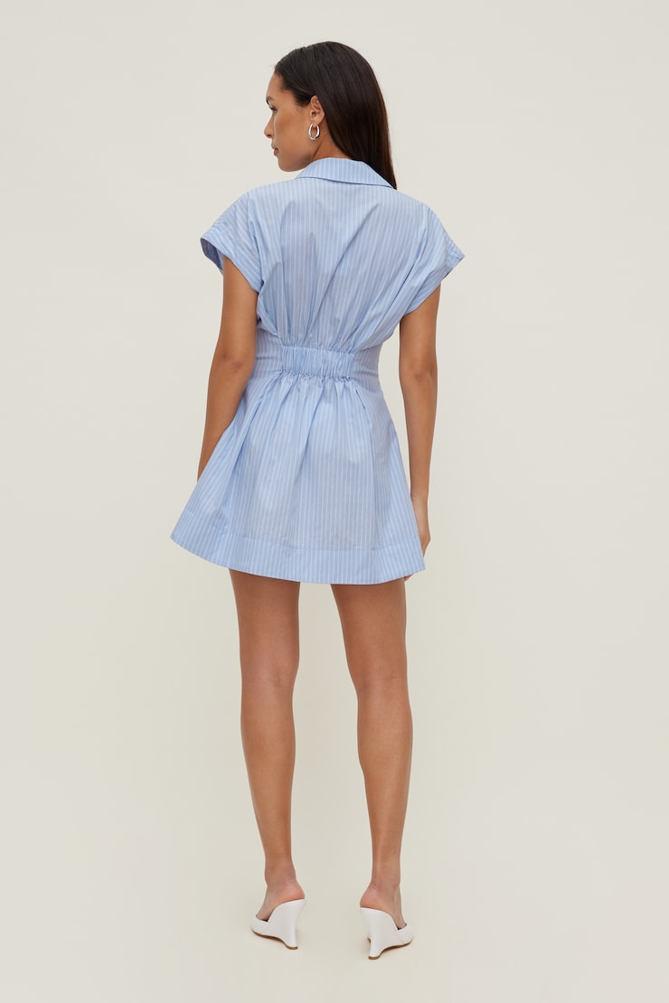 Poplin Mini Shirt Dress Blue Double Stripe large