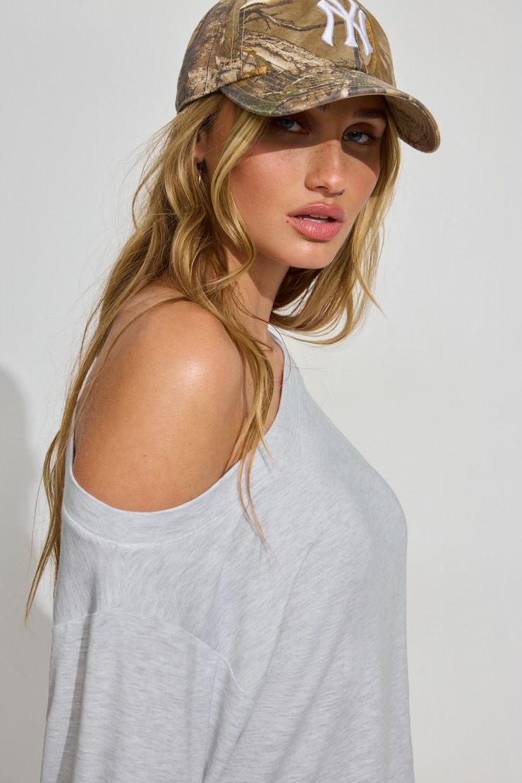 Wide Boat Neck Banded Tee, Spring Grey Mix, large