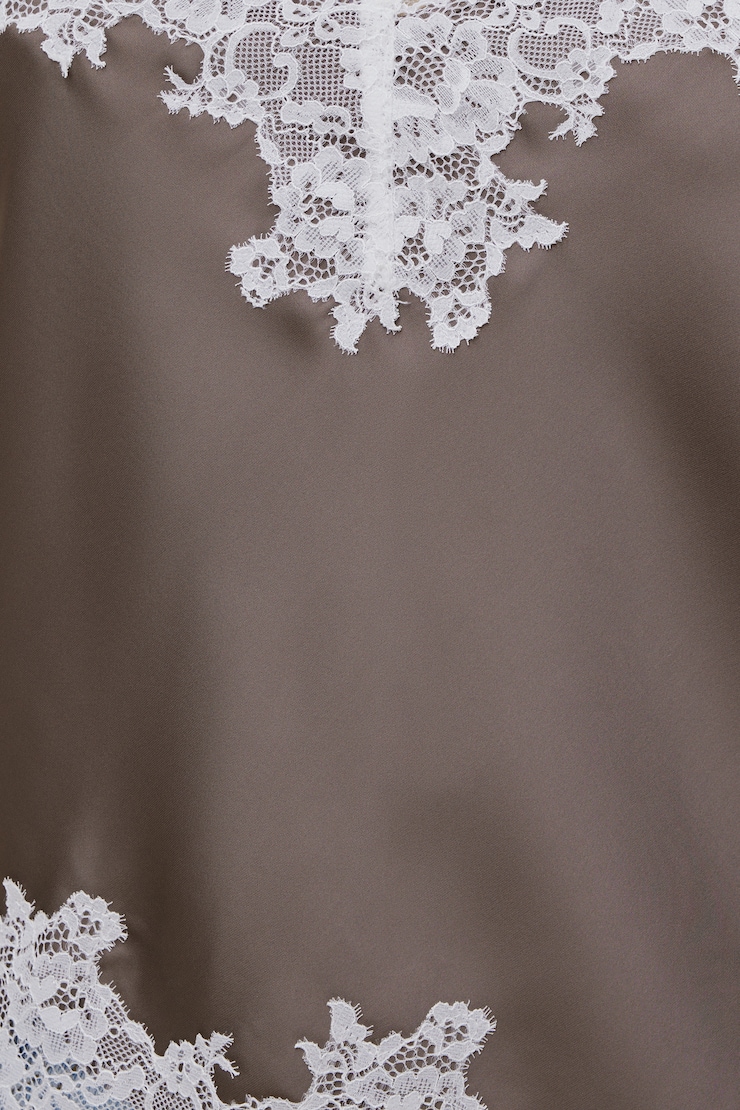 Cassie Asymmetric Lace Satin Cami Iron Taupe large