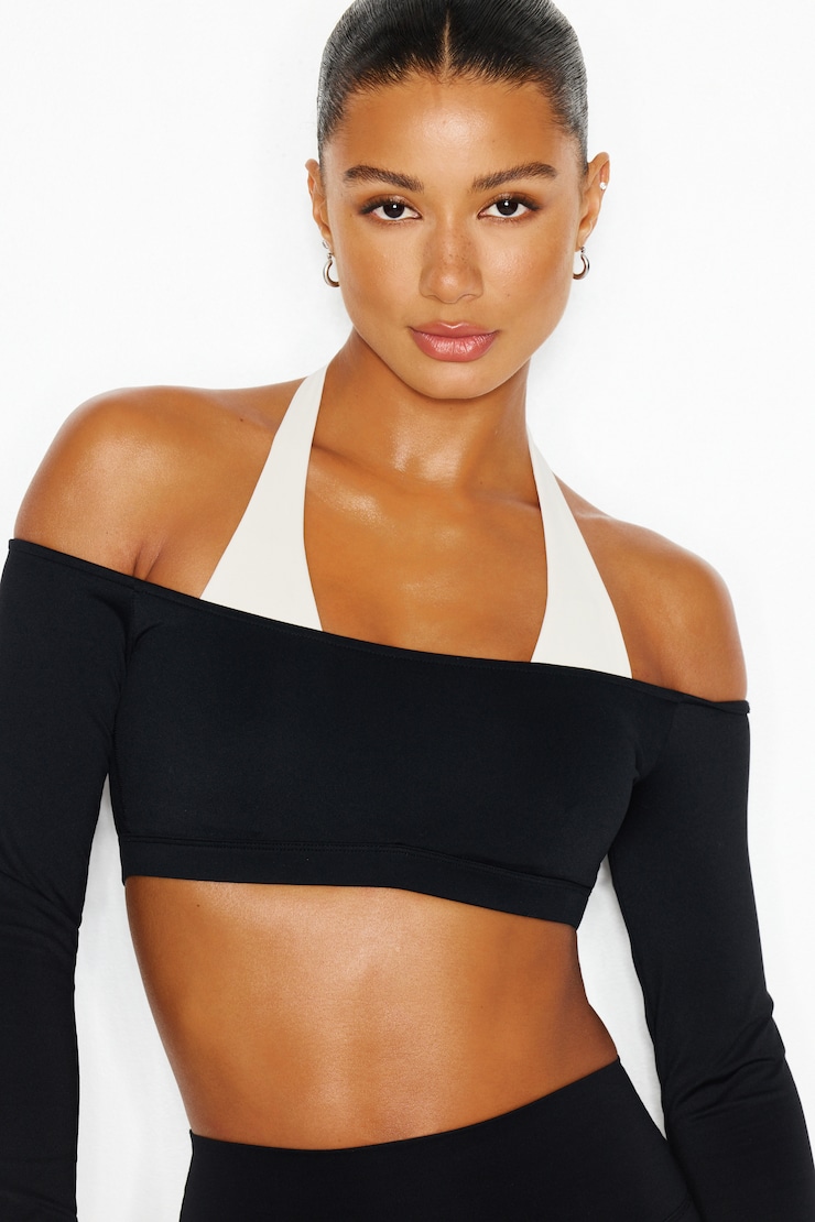 Active Double Layer Micro Top, Jet Black/Coconut Whip Beige, large