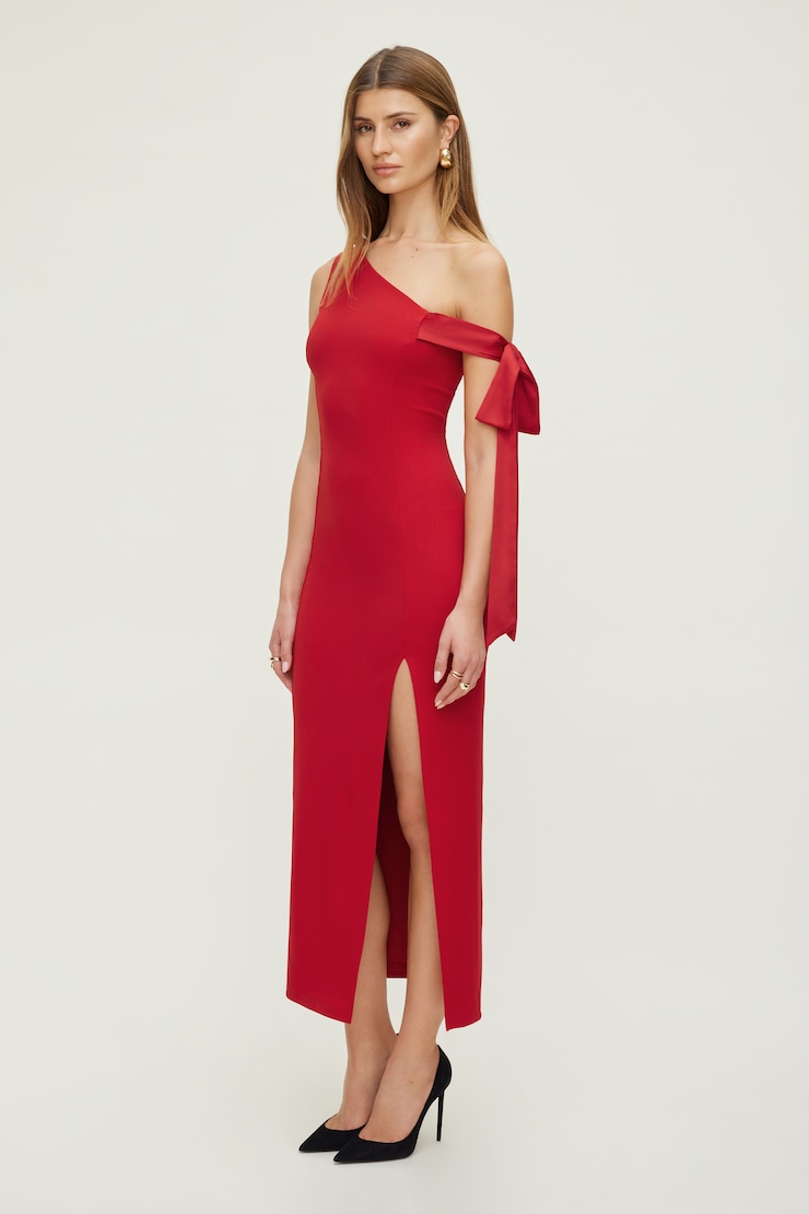 Off Shoulder Bow Maxi Dress Chili Pepper Red large