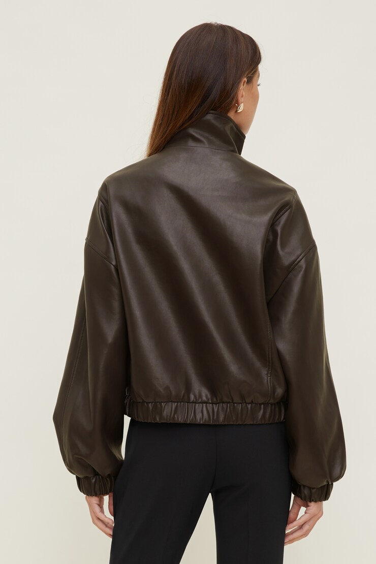 Brynn Faux Leather Bomber Jacket French Mole Brown large