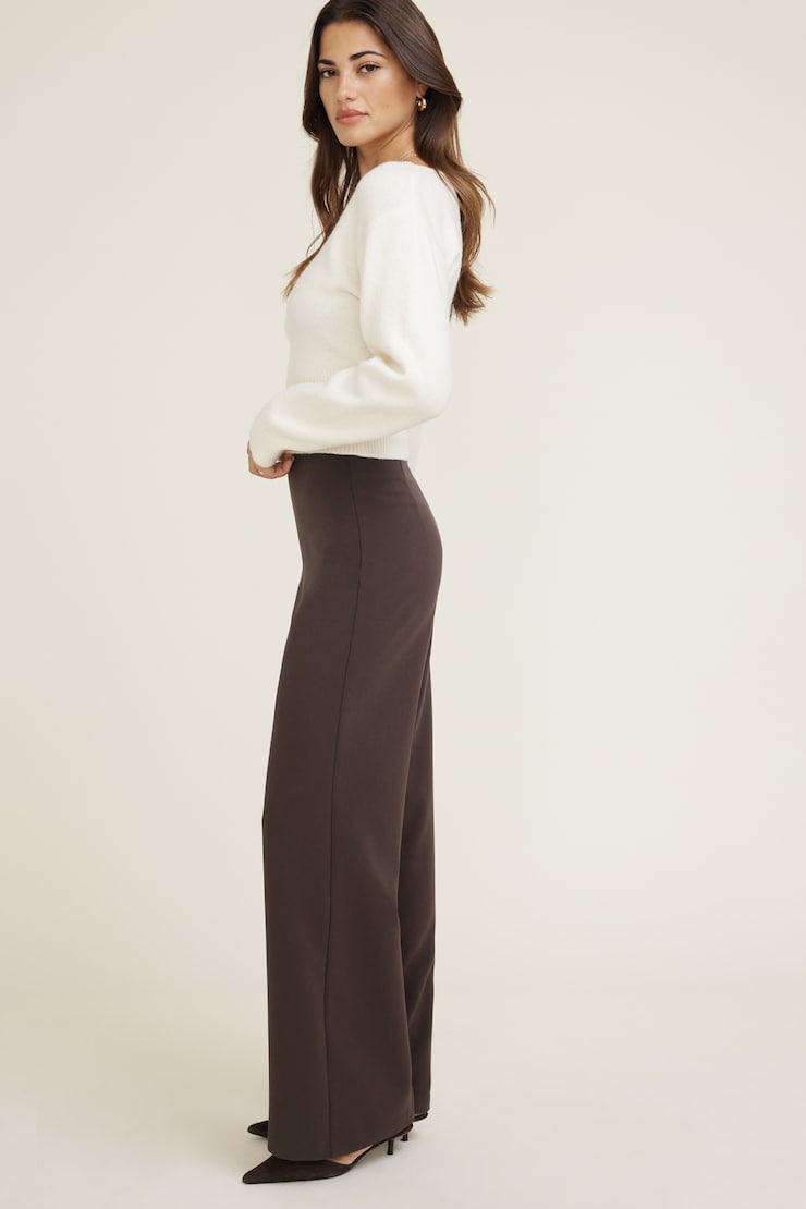 Pantalon épuré à jambe large Brun café large