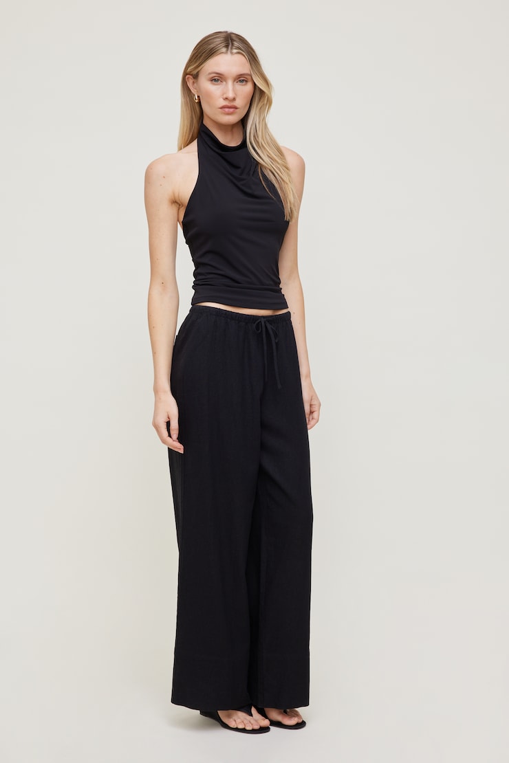 Leo Linen Wide Leg Pants Linen Jet Black large