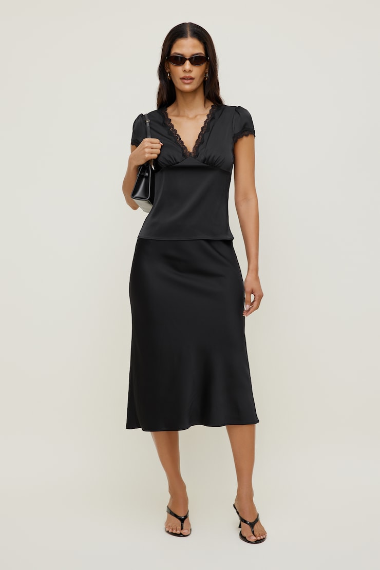 Lace Trim Satin Blouse
