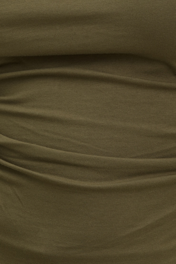Andrea Shirred Jersey T Shirt Dark Olive Khaki large