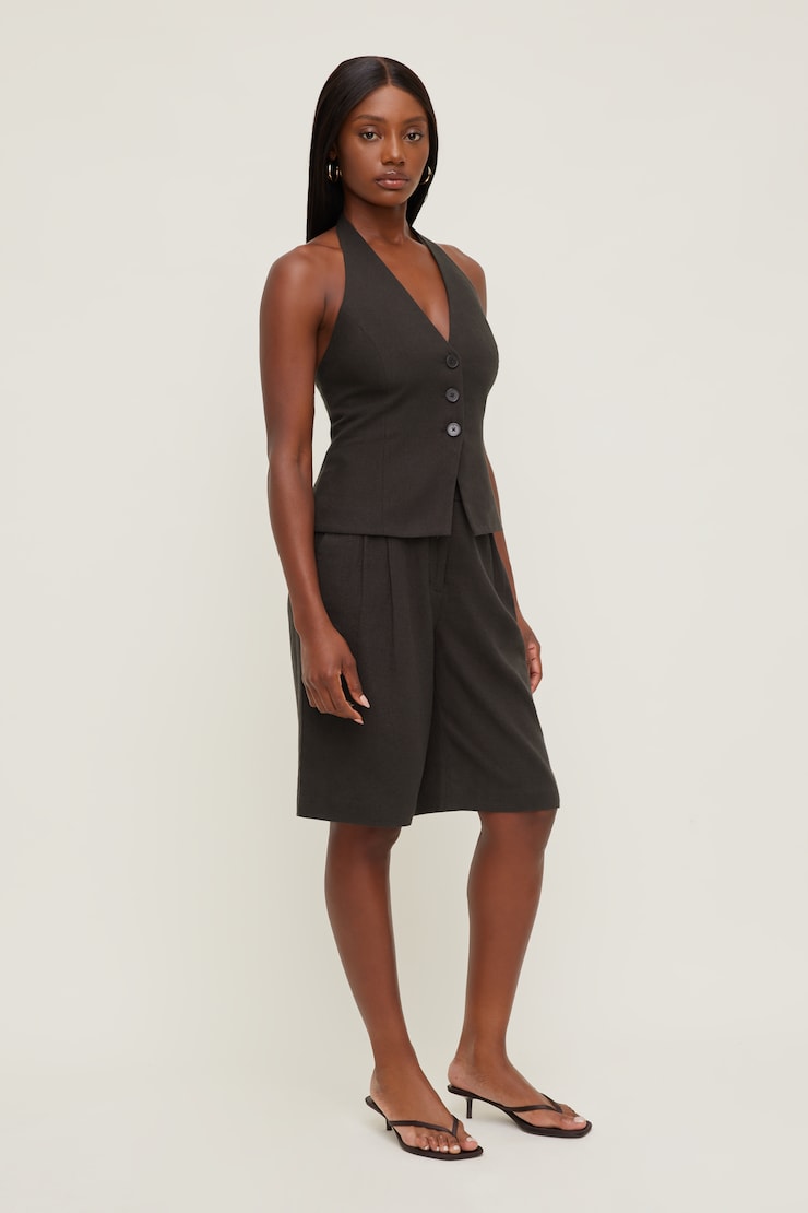 Linen Halter Vest Chocolate Torte Brown large