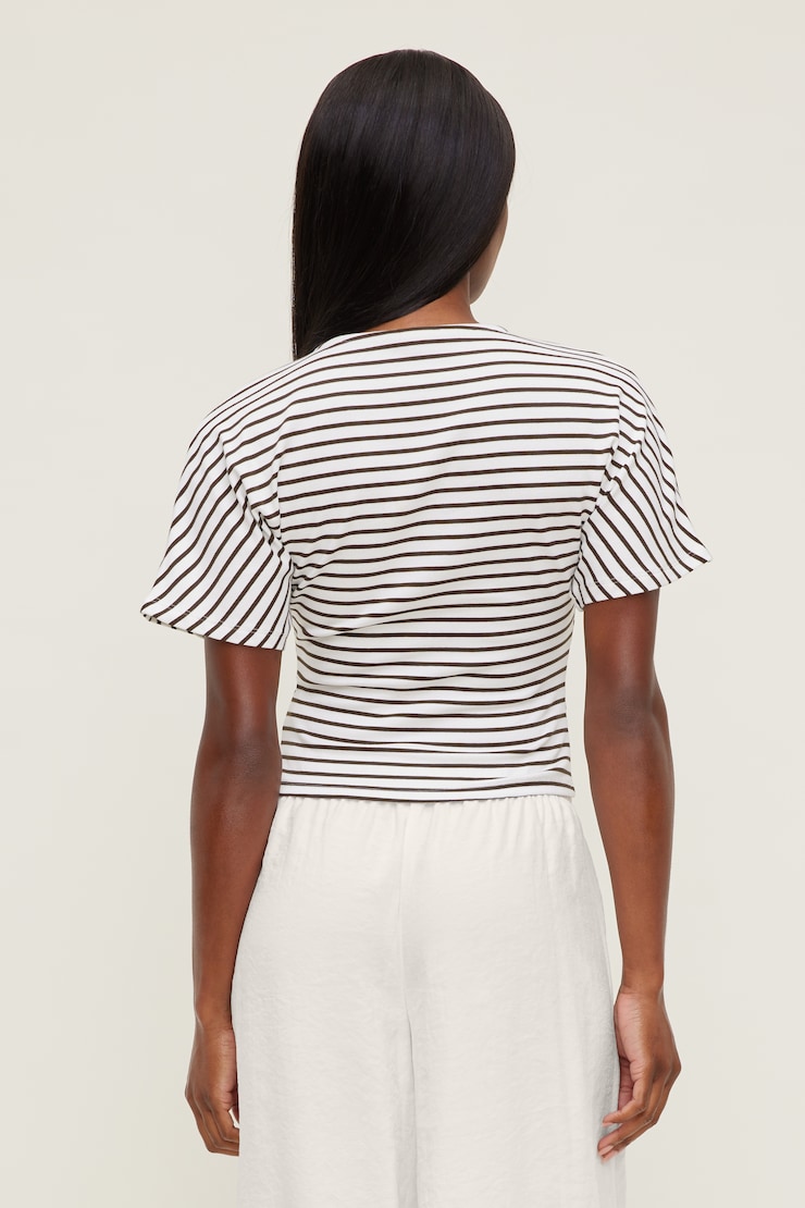 Andrea Striped Cotton T Shirt Snow White / Java Brown Stripe large