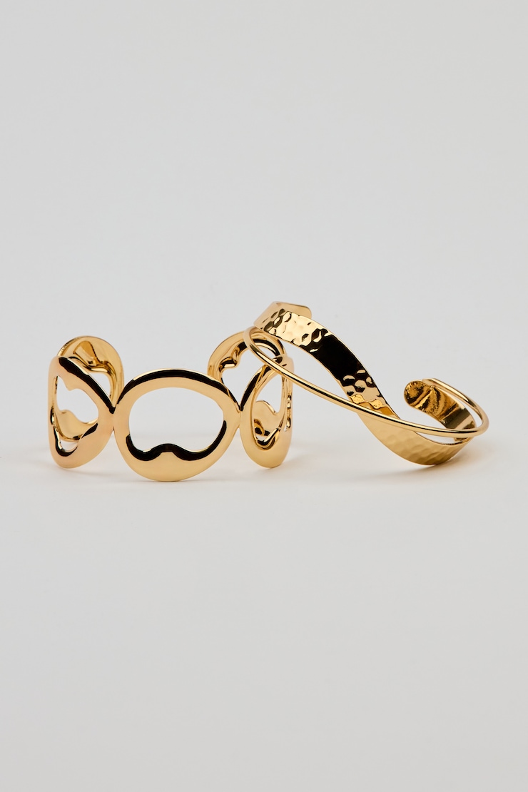 Set of 2 Textured Cuffs, Gold, large