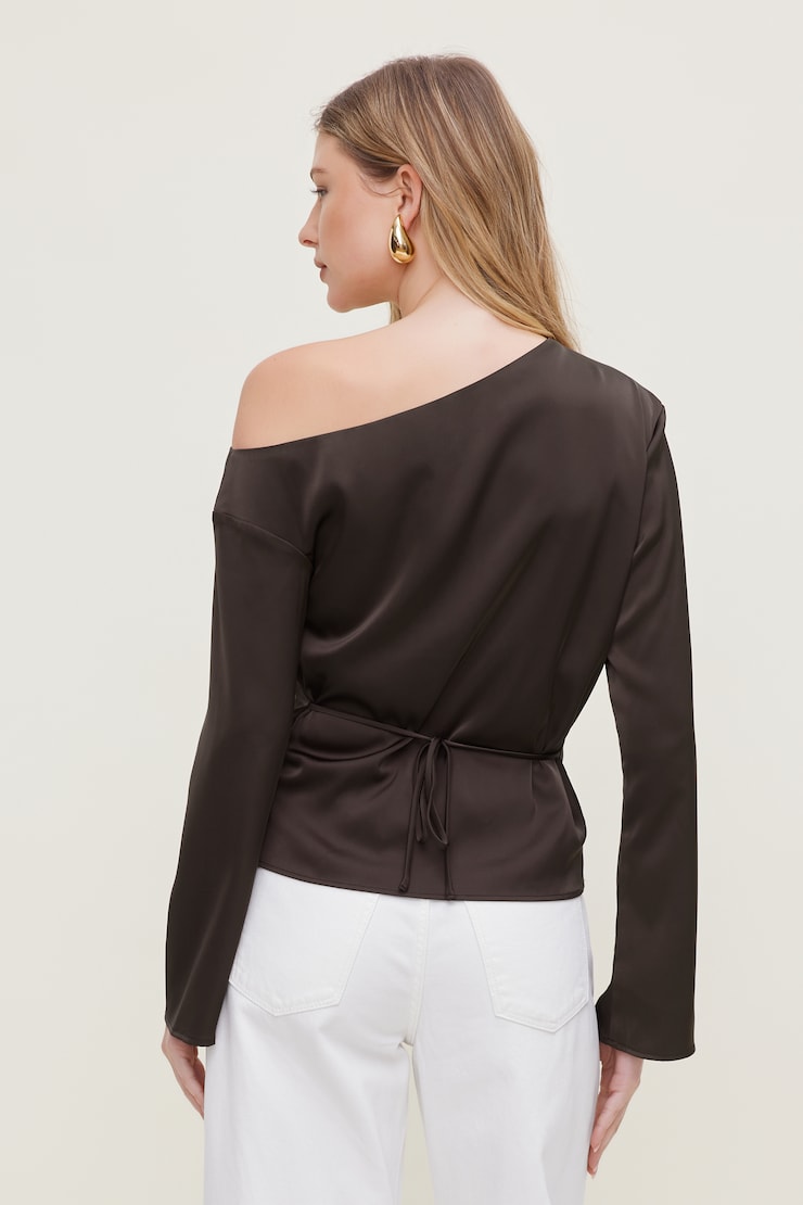 Alexa Satin Blouse Java Brown large