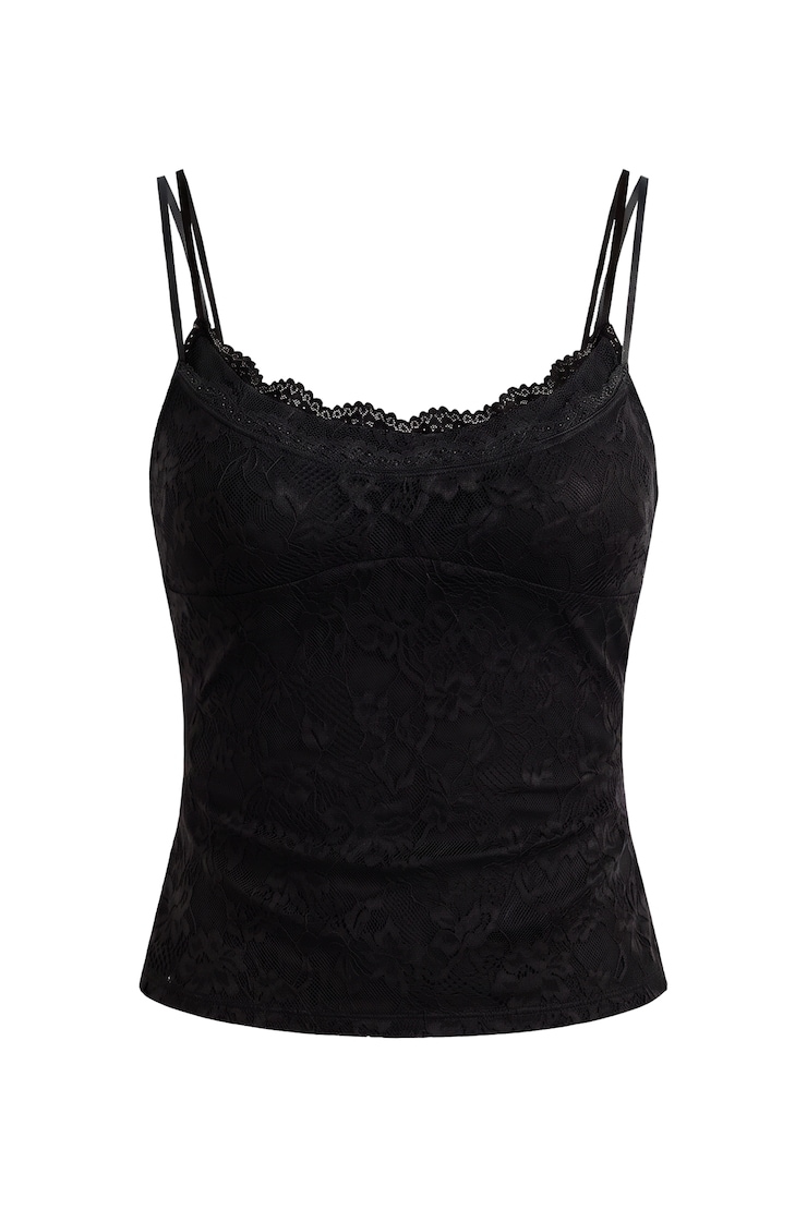 Double Layer Lace Cami Top, Jet Black, large