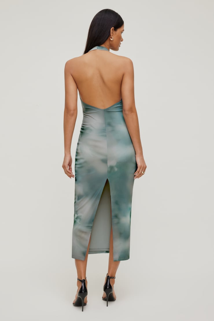 Reia Halter Mesh Maxi Dress Blue Clouds large