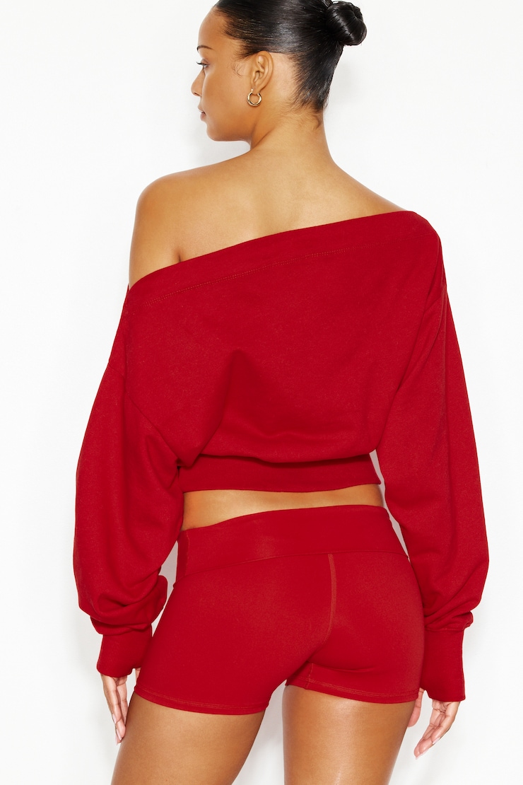 SoftTerry™ Rib Off Shoulder Sweater, Scarlet Flame Red, large
