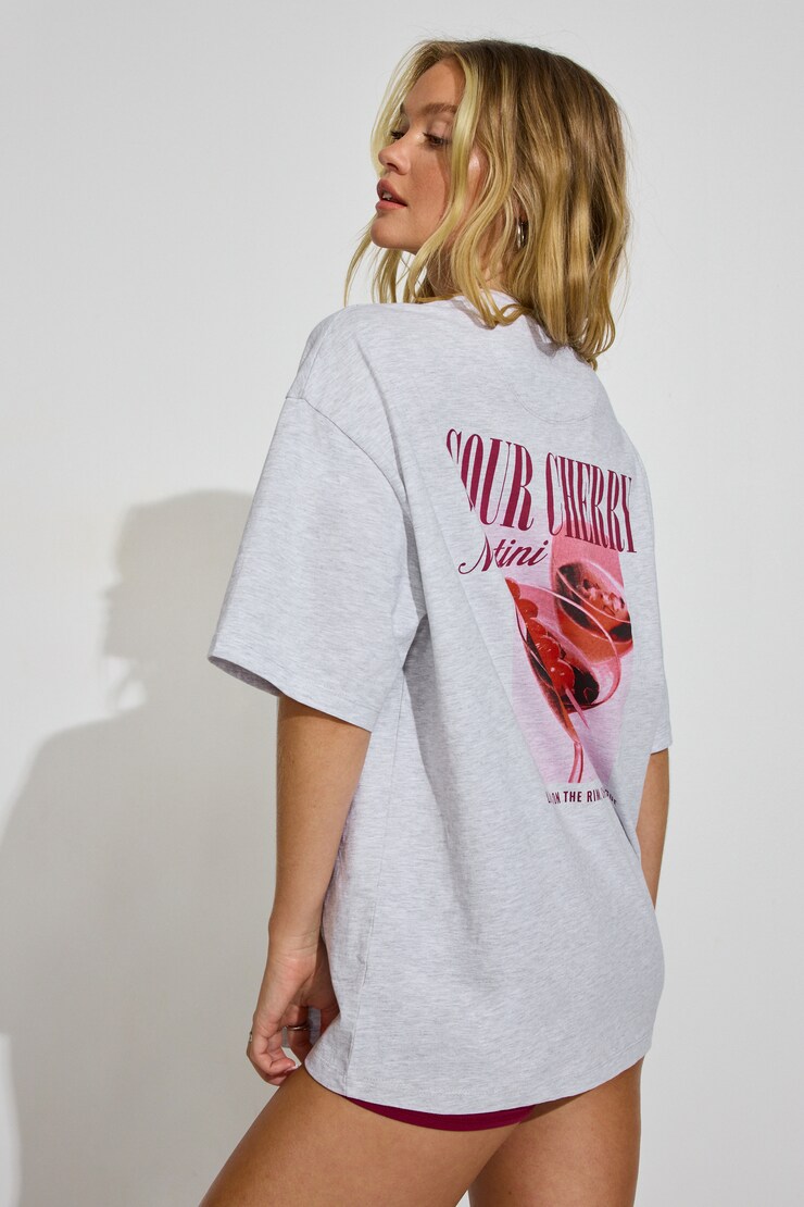 Boyfriend Tee, Spring Grey Mix with "Cherry On Top" Art, large