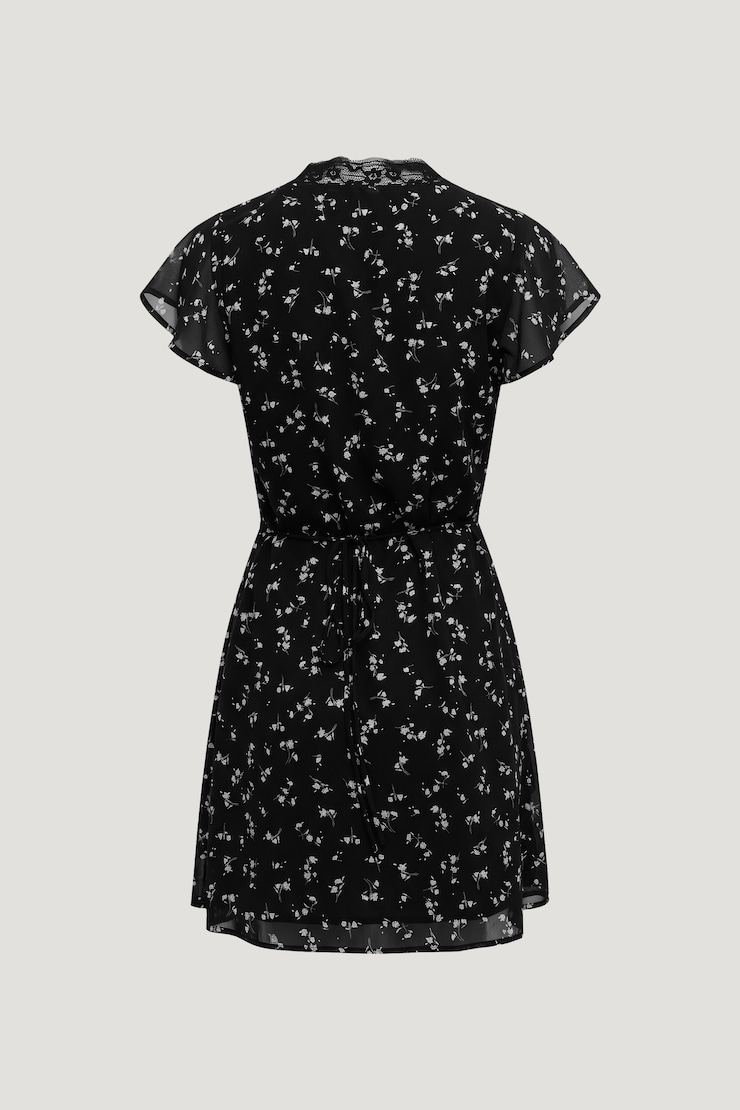 Lace Trim Mini Dress Ditsy Floral Black large