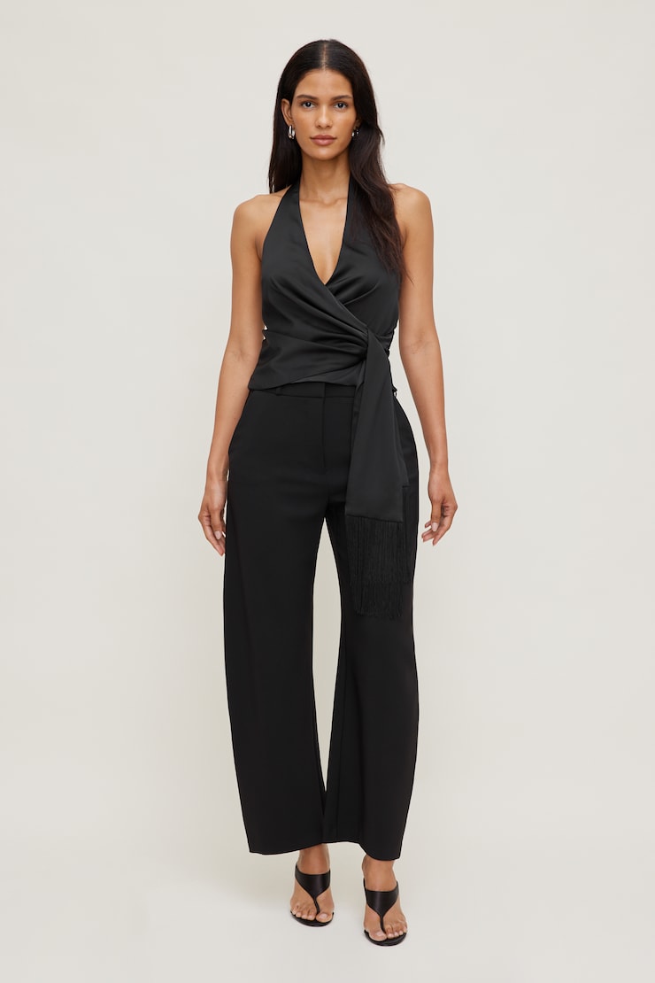 Fringe Satin Top Jet Black large