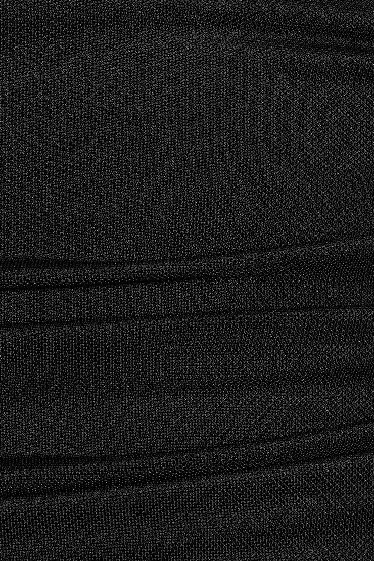 Plunge Ruched Tie Mesh Top, Jet Black, large