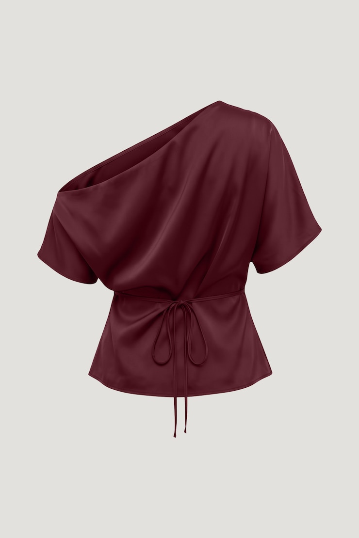 Alexa Satin Blouse Maroon Banner large