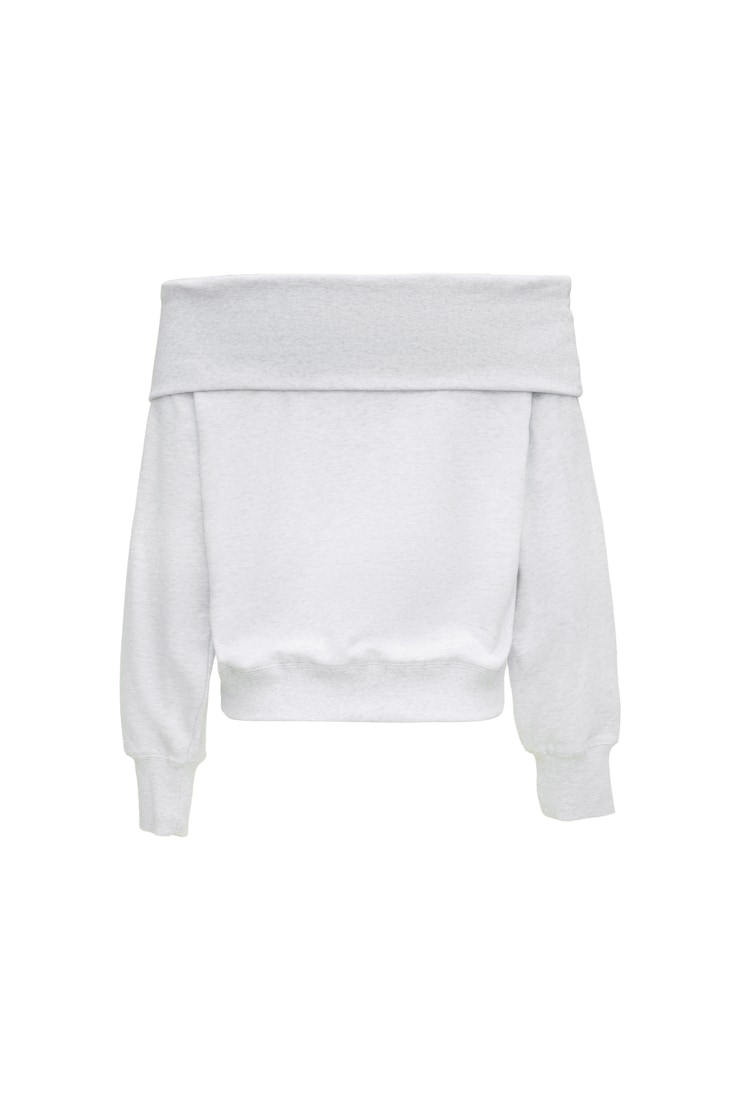 SoftTerry Foldover Off Shoulder Sweatshirt, Spring Grey Mix, large