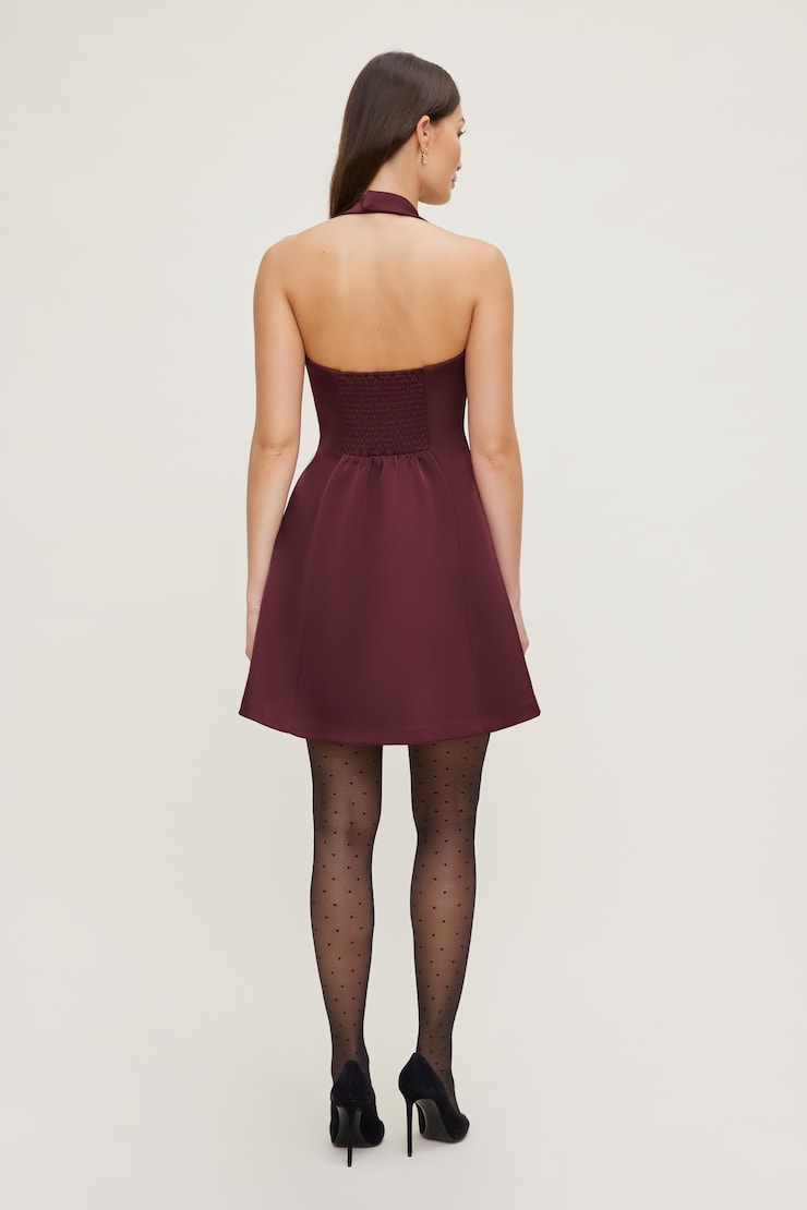 Amaya Satin Halter Mini Dress Zinfandel Burgundy large