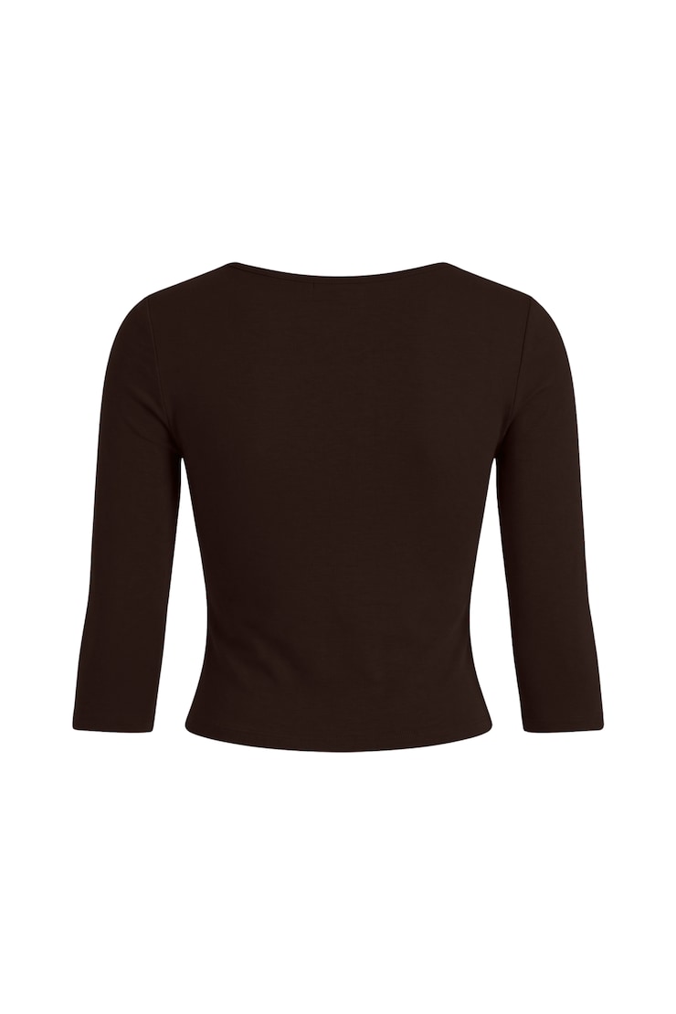 Plunge 3/4 Sleeve Top, CHOCOLATE MOUSSE, large