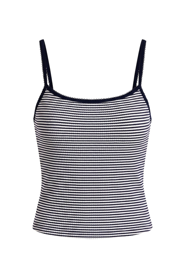 Waffle Cami Top, Snow White/Naughty Navy Blue Stripes, large