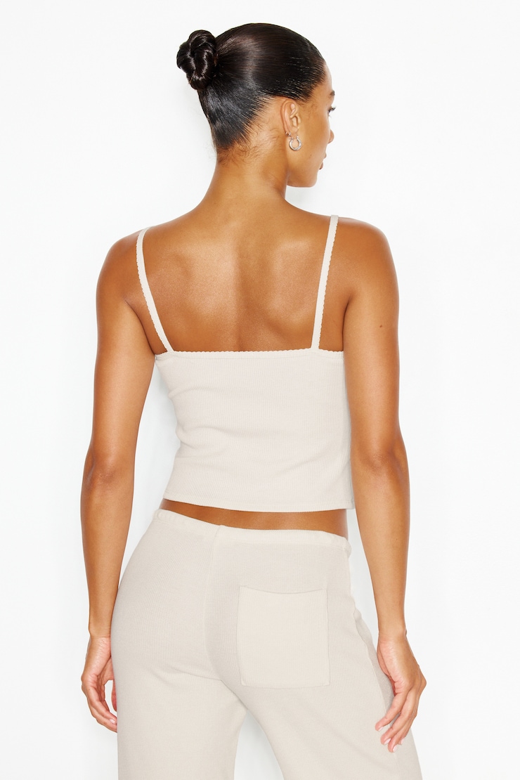 Waffle Cami Top, Coconut Whip Beige, large