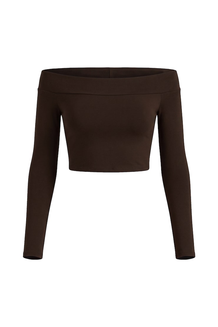 Sleek Off Shoulder Long Sleeve Top, Armadillo Brown, large