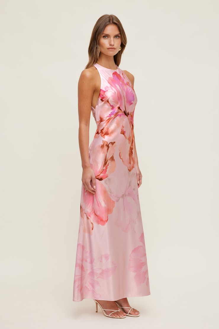 Andy Satin Maxi Dress Pink Floral large