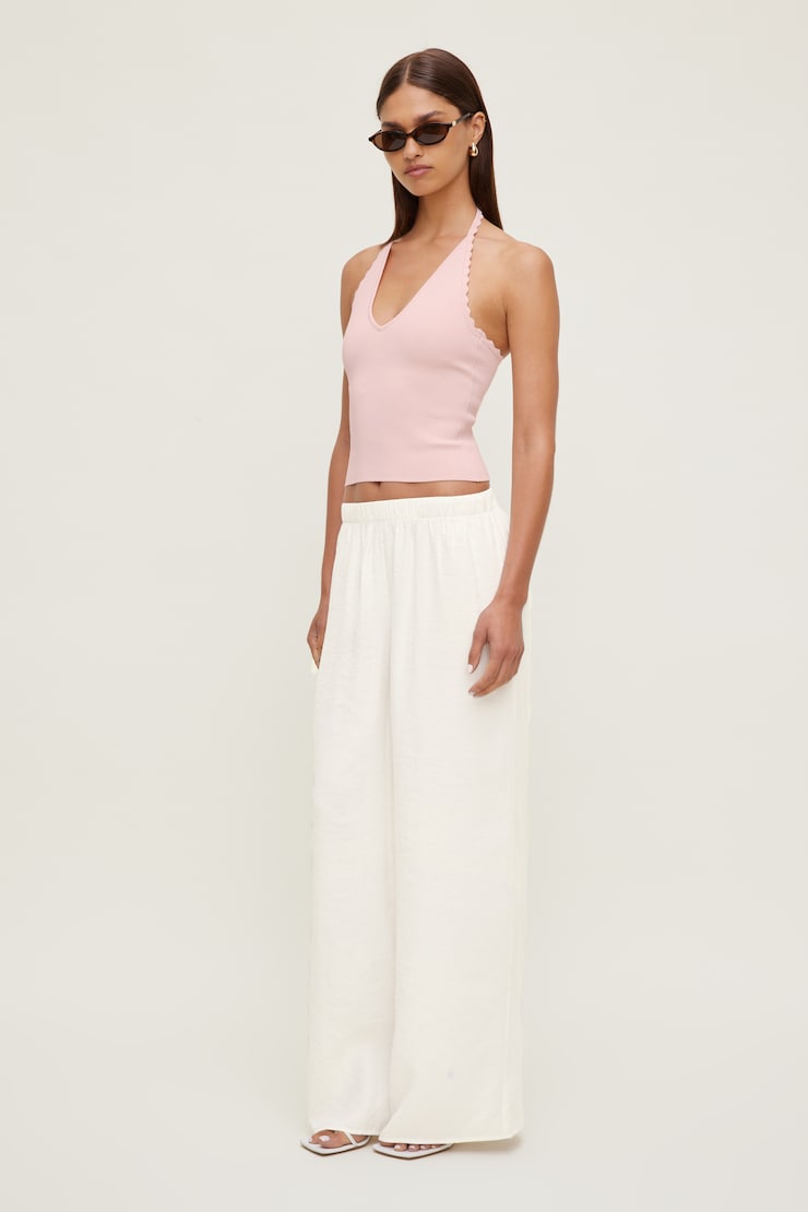 Scallop Trim Sweater Halter Top Pale Lilac Pink large