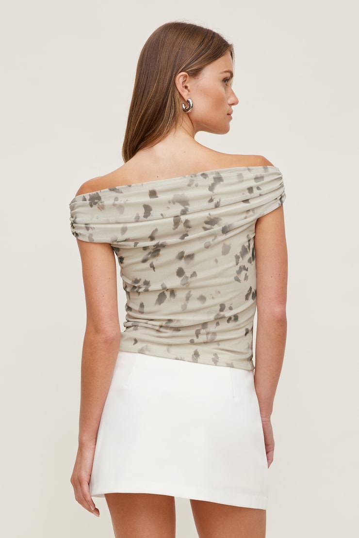 Off Shoulder Mesh Top Leopard Brown large
