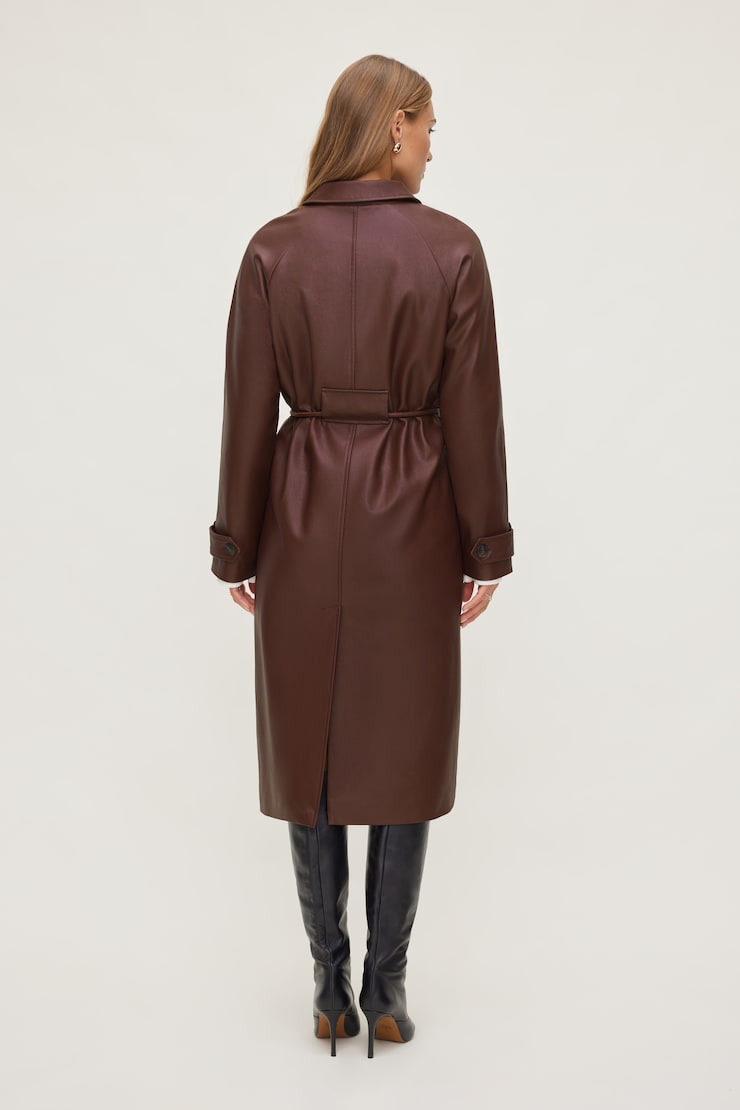Imperméable en faux cuir Bourgogne chocolat amer large
