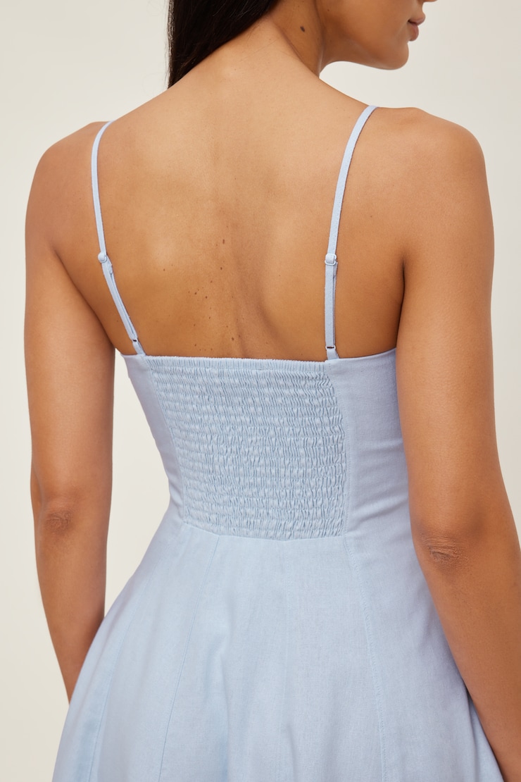 Ivory Linen Mini Dress Heather Blue large