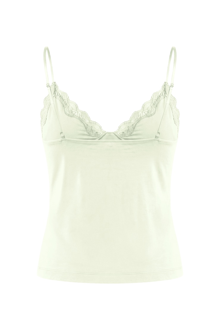 Camisole Sleek à bordure en dentelle et col plongeant, Menthe rebelle, large