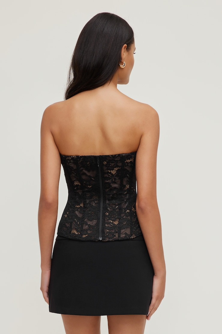 Haut corset en dentelle Noir encre large