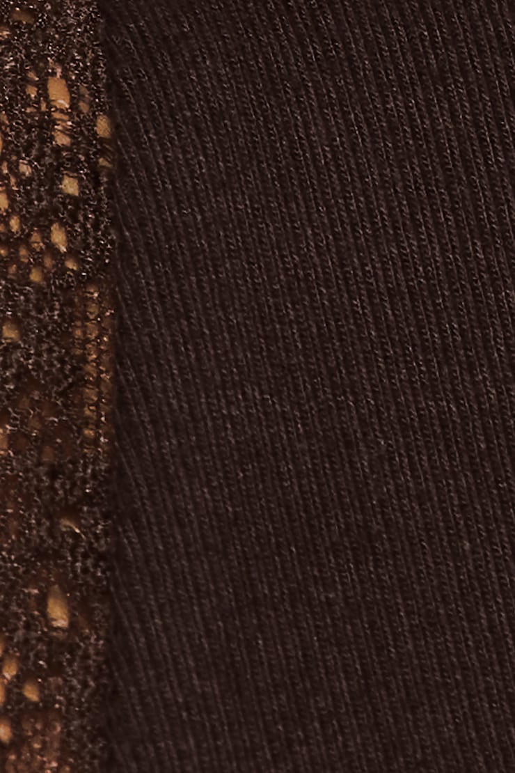 SnatchRib Plunge Lace Trim T-Shirt, Chocolate Mousse Brown, large