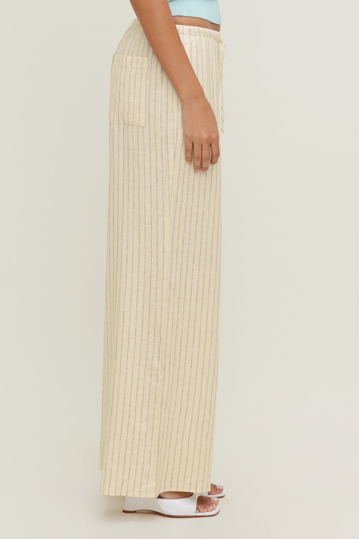 Leo Linen Wide Leg Pants Black / Yellow Stripes large