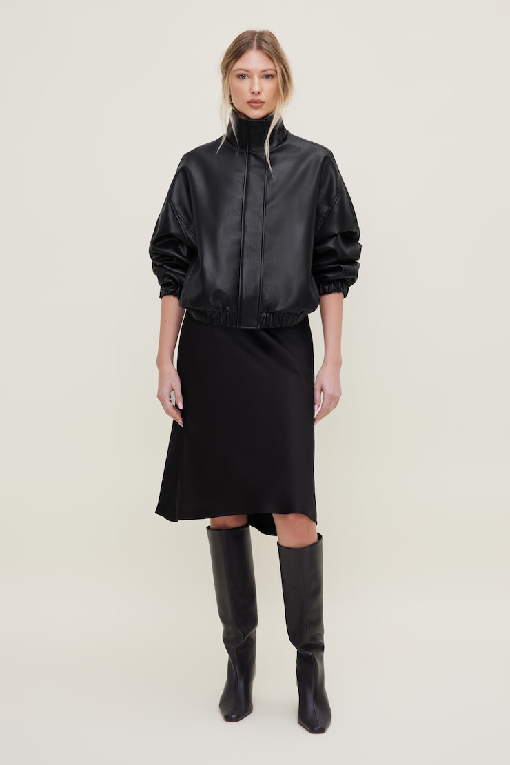 Jupe midi en satin Esther Noir encre large